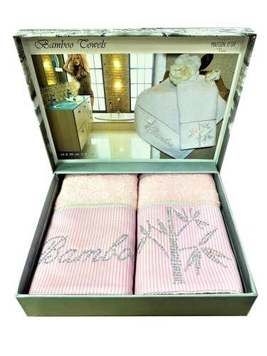 Подарочный набор полотенец-салфеток 30х50(2) Maison Dor BAMBU хлопковая/бамбуковая махра розовый, фото, фотография