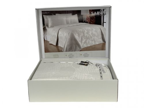 Постельное белье без пододеяльника с покрывалом Sarev MORPHO WEDDING хлопковый сатин ekru 1,5 спальный, фото, фотография