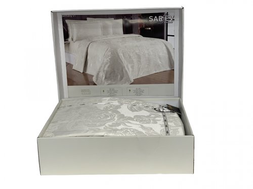 Постельное белье без пододеяльника с покрывалом Sarev BETHANY WEDDING хлопковый сатин ekru 1,5 спальный, фото, фотография