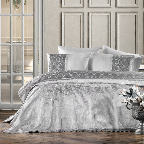 Постельное белье с покрывалом Zebra Casa MANTOVA хлопковый сатин серый евро, фото, фотография