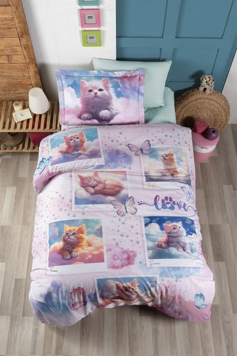 Детское постельное белье DO&CO CUTE CATS хлопковый ранфорс 1,5 спальный, фото, фотография