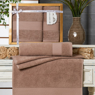Подарочный набор полотенец для ванной 50х90, 70х140 Philippus PERA хлопковая махра коричневый
