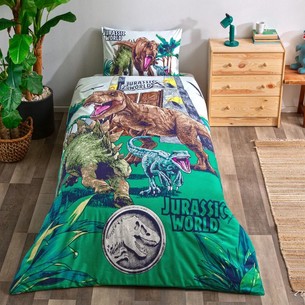 Детское постельное белье TAC JURASSIC WORLD FOREST хлопковый ранфорс 1,5 спальный
