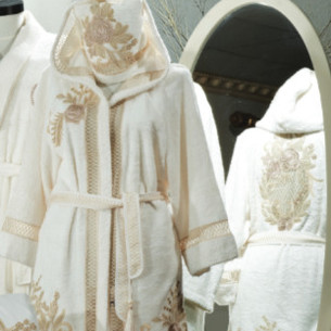 Подарочный набор с халатом Zebra Casa FLORA бамбуко-хлопковая махра krem+capp M/L