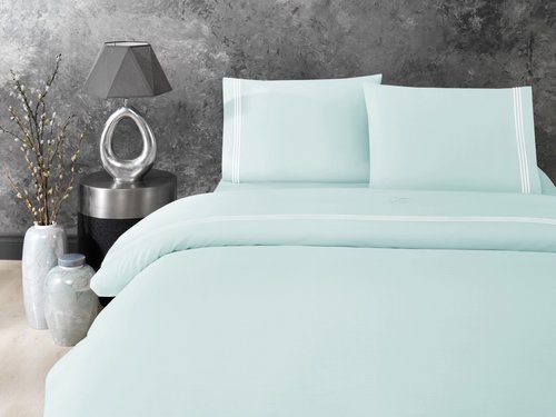 Постельное белье Tivolyo Home STRIPES хлопковый сатин делюкс бирюзовый евро, фото, фотография