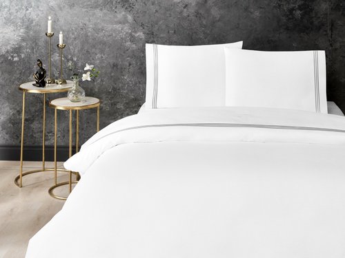 Постельное белье Tivolyo Home STRIPES хлопковый сатин делюкс кремовый+бежевый евро, фото, фотография