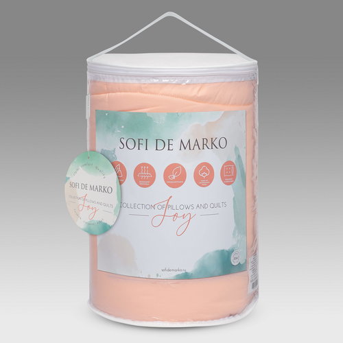Одеяло Sofi De Marko JOY искусственный пух+шёлк/хлопок персиковый 155х215, фото, фотография
