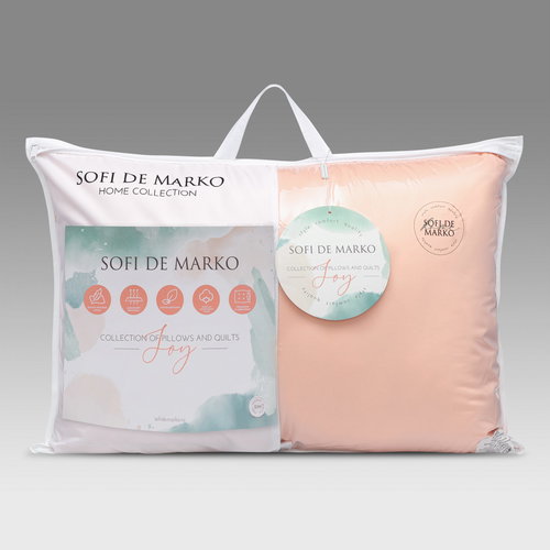 Подушка Sofi De Marko JOY искусственный пух+шёлк/хлопок персиковый 70х70, фото, фотография