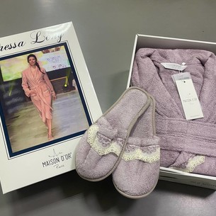 Халат женский с тапочками Maison Dor VANESSA LONG бамбуко-хлопковая махра фиолетовый S