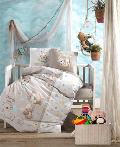 Постельное белье для новорожденных Clasy LITTLE BEAR хлопковый ранфорс бежевый, фото, фотография
