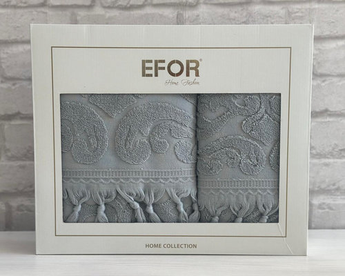Подарочный набор полотенец для ванной 50х90, 70х140 Efor VASE NEW COTTONI хлопковая махра серый, фото, фотография