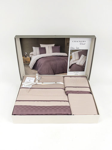 Постельное белье First Choice CHACKERS хлопковый сатин делюкс lilac & beige евро, фото, фотография