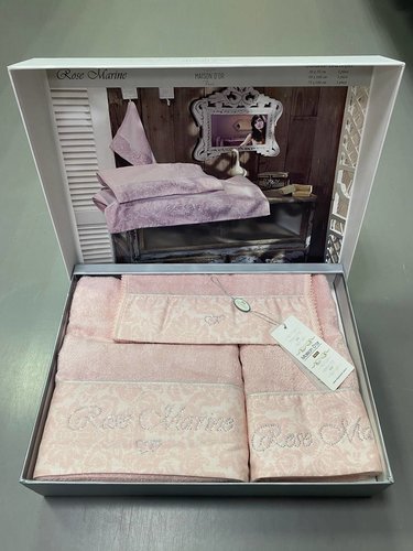 Набор полотенец для ванной 3 пр. Maison Dor ROSE MARINE хлопковая/бамбуковая махра грязно-розовый, фото, фотография