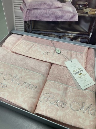 Набор полотенец для ванной 3 пр. Maison Dor ROSE MARINE хлопковая/бамбуковая махра грязно-розовый, фото, фотография