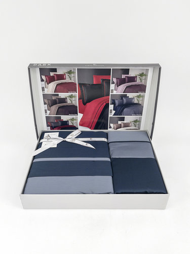 Постельное белье First Choice SERENITY хлопковый сатин делюкс dark grey & navy blue евро, фото, фотография
