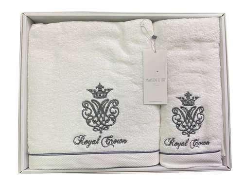 Набор полотенец для ванной 3 пр. Maison Dor ROYAL CROWN хлопковая махра белый, фото, фотография
