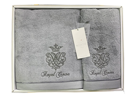 Набор полотенец для ванной 3 пр. Maison Dor ROYAL CROWN хлопковая махра серый, фото, фотография