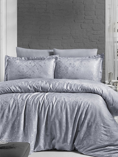 Постельное белье First Choice LAMONE хлопковый сатин-жаккард grey евро, фото, фотография