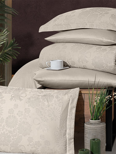 Постельное белье First Choice HERRA хлопковый сатин-жаккард cappuccino евро, фото, фотография