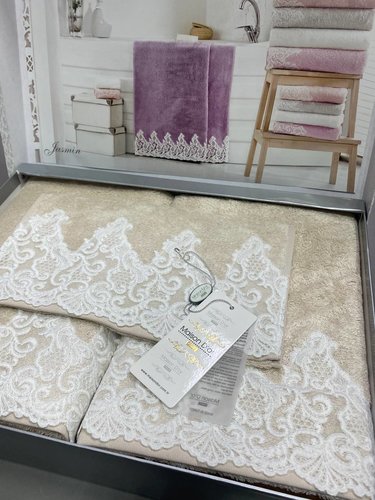 Набор полотенец для ванной 3 пр. Maison Dor JASMIN хлопковая/бамбуковая махра бежевый, фото, фотография