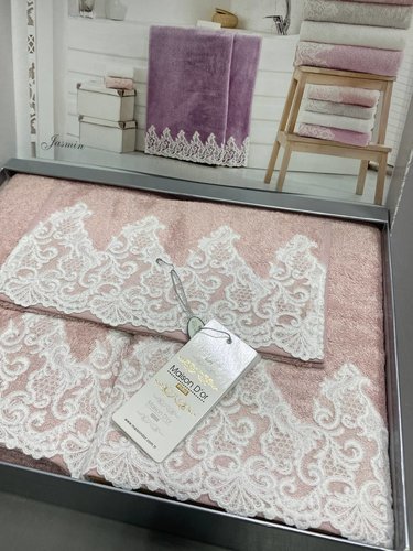 Набор полотенец для ванной 3 пр. Maison Dor JASMIN хлопковая/бамбуковая махра грязно-розовый, фото, фотография