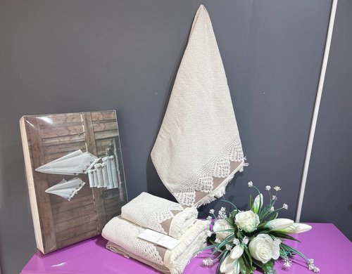 Набор полотенец для ванной 3 пр. Maison Dor JACQUARD NATURALLE хлопковая махра кремовый/бежевый, фото, фотография