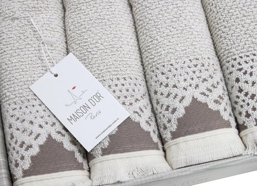 Подарочный набор полотенец-салфеток 40х60(4) Maison Dor JACQUARD NATURALLE хлопковая махра кремовый/бежевый, фото, фотография