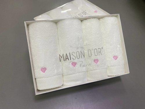 Подарочный набор полотенец-салфеток 30х50(4) Maison Dor SOFT HEARTS хлопковая махра розовый, фото, фотография