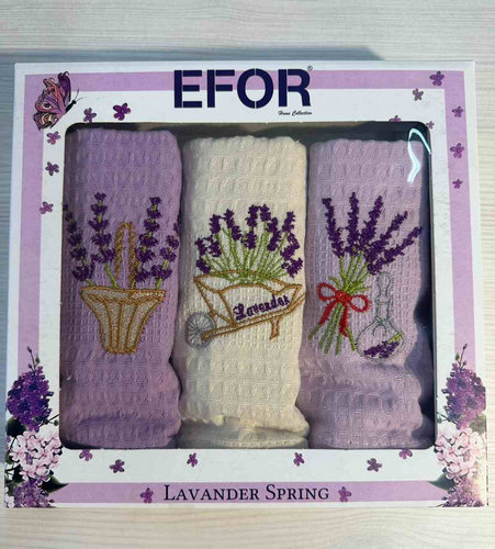 Подарочный набор кухонных полотенец 45х65(3) Efor ЛАВАНДА хлопковая вафля, фото, фотография