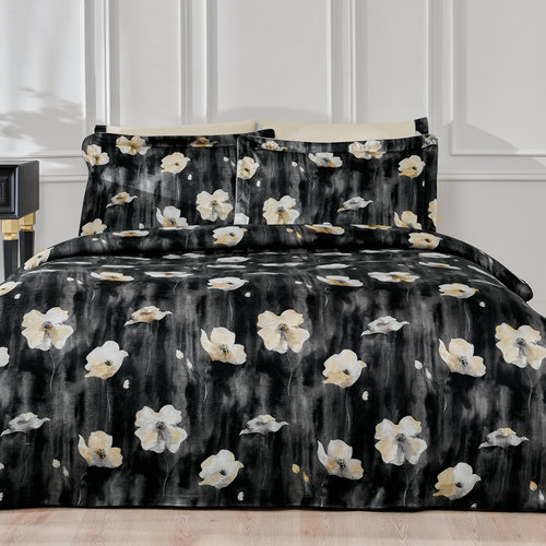 Постельное белье Tivolyo Home DITSY сатин, жатый шёлк чёрный евро, фото, фотография