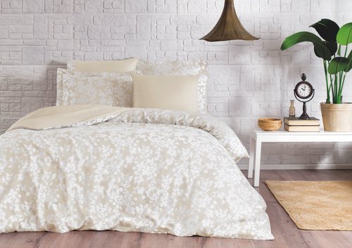 Постельное белье Tivolyo Home JACQUARD PRINTEMPS сатин-жаккард экрю евро, фото, фотография