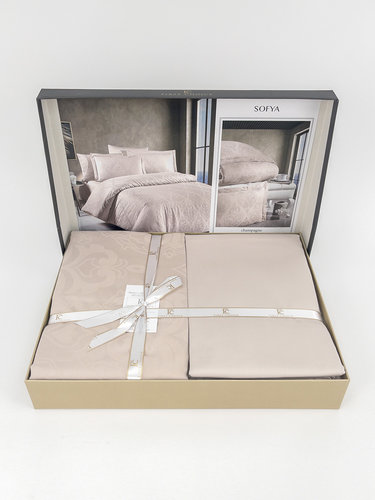 Постельное белье First Choice SOFYA хлопковый сатин-жаккард champagne евро, фото, фотография