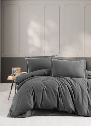 Постельное белье Karven SOPRANO хлопковая фланель anthracite 1,5 спальный, фото, фотография