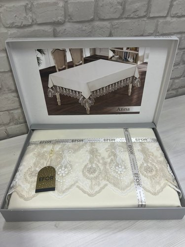 Скатерть прямоугольная Efor ANNA жаккард кремовый 160х220, фото, фотография