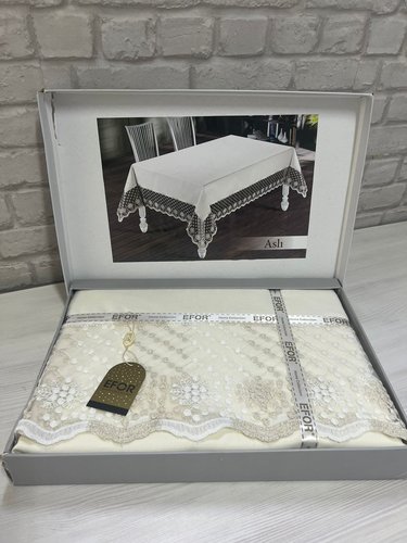 Скатерть прямоугольная Efor ASLI GARDENYA жаккард кремовый 160х300, фото, фотография