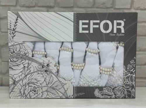 Скатерть прямоугольная с салфетками, кольцами Efor KDK SET жаккард белый 160х220, фото, фотография