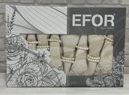 Скатерть прямоугольная с салфетками, кольцами Efor KDK SET жаккард капучино 160х350, фото, фотография