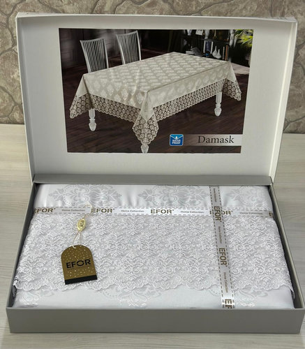 Скатерть прямоугольная Efor DAMASK жаккард белый 160х350, фото, фотография