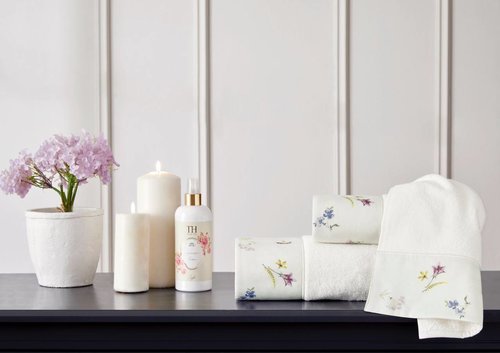 Подарочный набор полотенец для ванной 2 пр. Tivolyo Home BROCADE хлопковая махра кремовый, фото, фотография