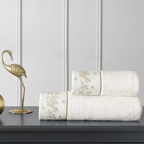 Подарочный набор полотенец для ванной 2 пр. Tivolyo Home MOTIF хлопковая махра кремовый, фото, фотография