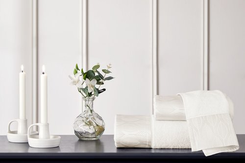 Подарочный набор полотенец для ванной 2 пр. Tivolyo Home STELLA хлопковая махра кремовый, фото, фотография