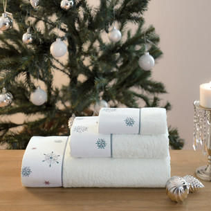 Подарочный набор полотенец для ванной 30х50, 50х100, 75х150 + спрей Tivolyo Home CHRISTMAS хлопковая махра кремовый