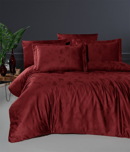 Постельное белье First Choice MIDAS хлопковый сатин-жаккард dark red евро, фото, фотография