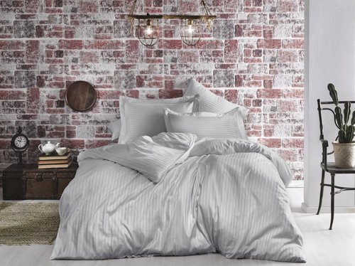 Постельное белье Tivolyo Home JAQUARD сатин-жаккард серый евро, фото, фотография