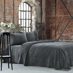 Постельное белье с махровой простынью-покрывалом Tivolyo Home BAROC хлопок антрацит евро, фото, фотография