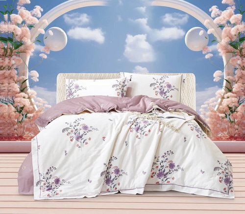 Постельное белье без пододеяльника с одеялом Madame Plumes ENCHANTED хлопковый сатин V12 евро, фото, фотография