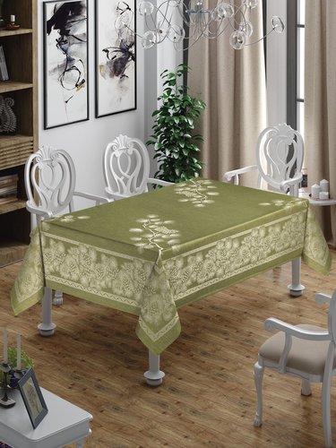 Скатерть прямоугольная DO&CO FLORIT жаккард зелёный 160х220, фото, фотография