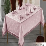 Скатерть прямоугольная с салфетками, кольцами DO&CO KDK SET жаккард пудровый 160х220, фото, фотография