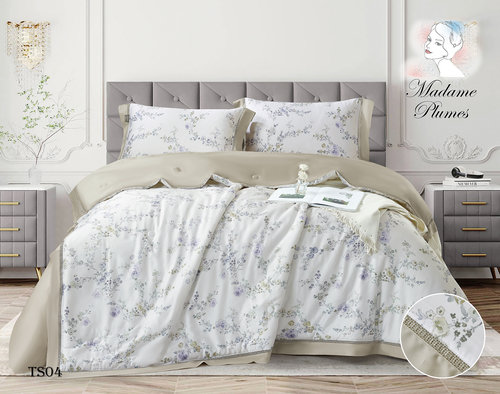 Постельное белье без пододеяльника с одеялом Madame Plumes SERENE тенсель V4 евро, фото, фотография