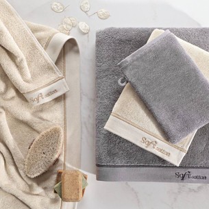 Набор полотенец для ванной 32х50, 50х100, 75х150 Soft Cotton AURA хлопковая махра светло-бежевый